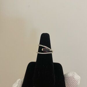 Pear Cut Garnet Double Shank Ring In Sterling Silver White Topez Size 7